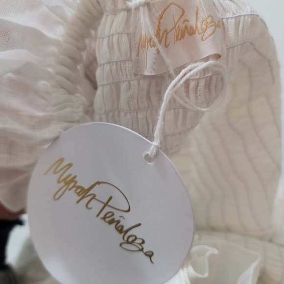 NWT Myrah Penaloza Barcelona Linen Off The Shoulder Ruffle White Playsuit OS - Picture 4 of 4